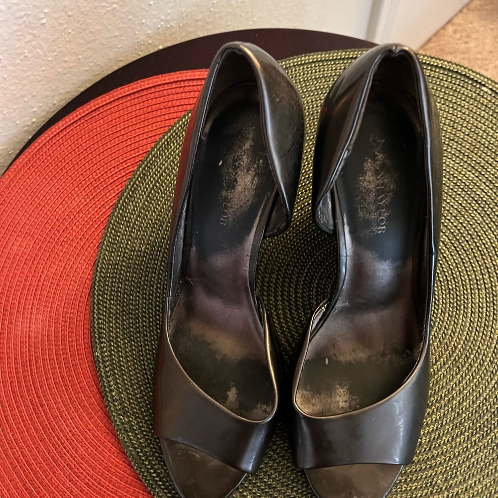 Pewter open toe Sandles wedge heel